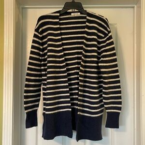 Madewell Alpaca/Merino/Poly  Open Cardigan Navy and Off-White Stripe Size M
